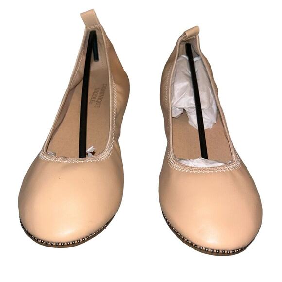 Dominique Nicole Tan NudeNatalie Ballet Flats Silver Micro-Bead Accent Size 8.5M - Picture 2 of 8